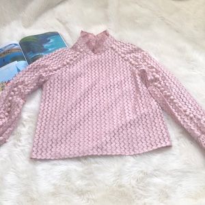 Olrain pink lace & pompom blouse M